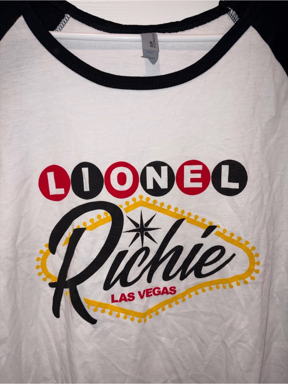 Lionel Richie Las Vegas Raglan Tee - White with Black, Red & Yellow